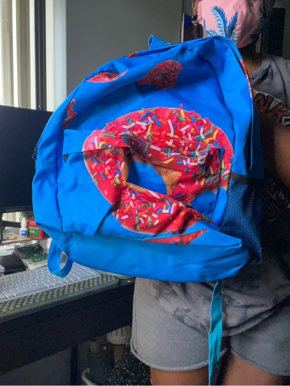 PSD Blue Backpack with pink Donut Print
